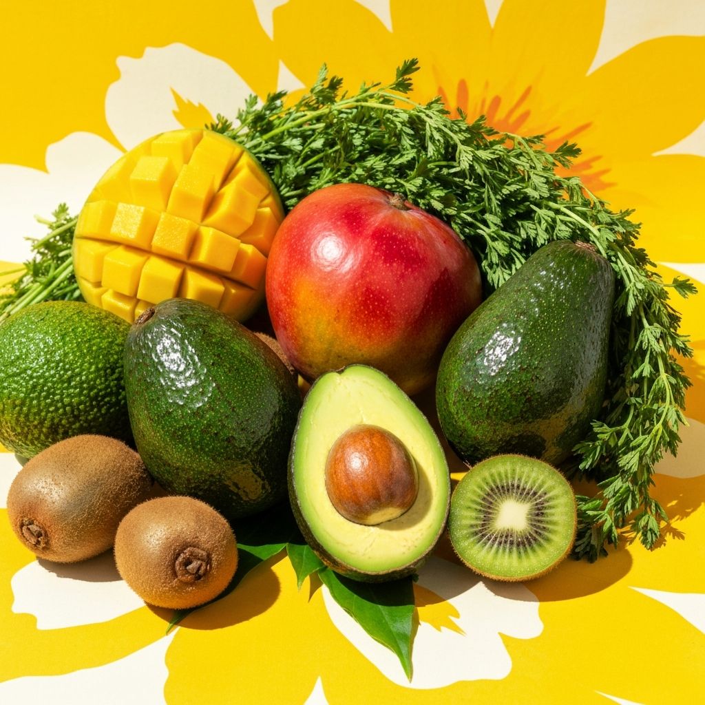 Beautiful arrangement of fresh tropical produce